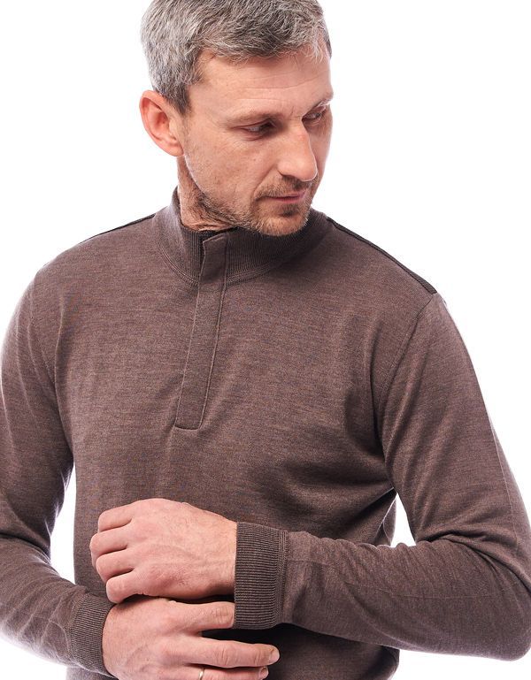 Свитер мужской коричневый на молнии Gratude из тонкой шерсти | купить в интернет-магазине Olymp-Men