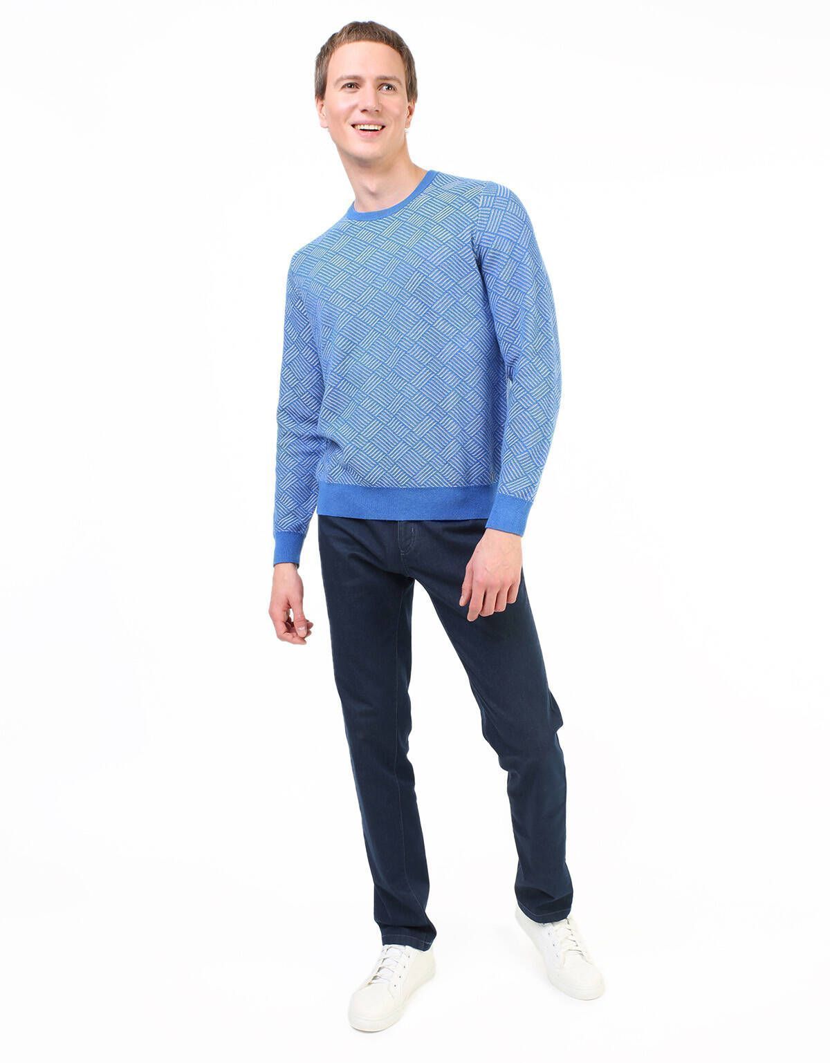 Пуловер с круглым вырезом синий с рисунком | купить в интернет-магазине Olymp-Men