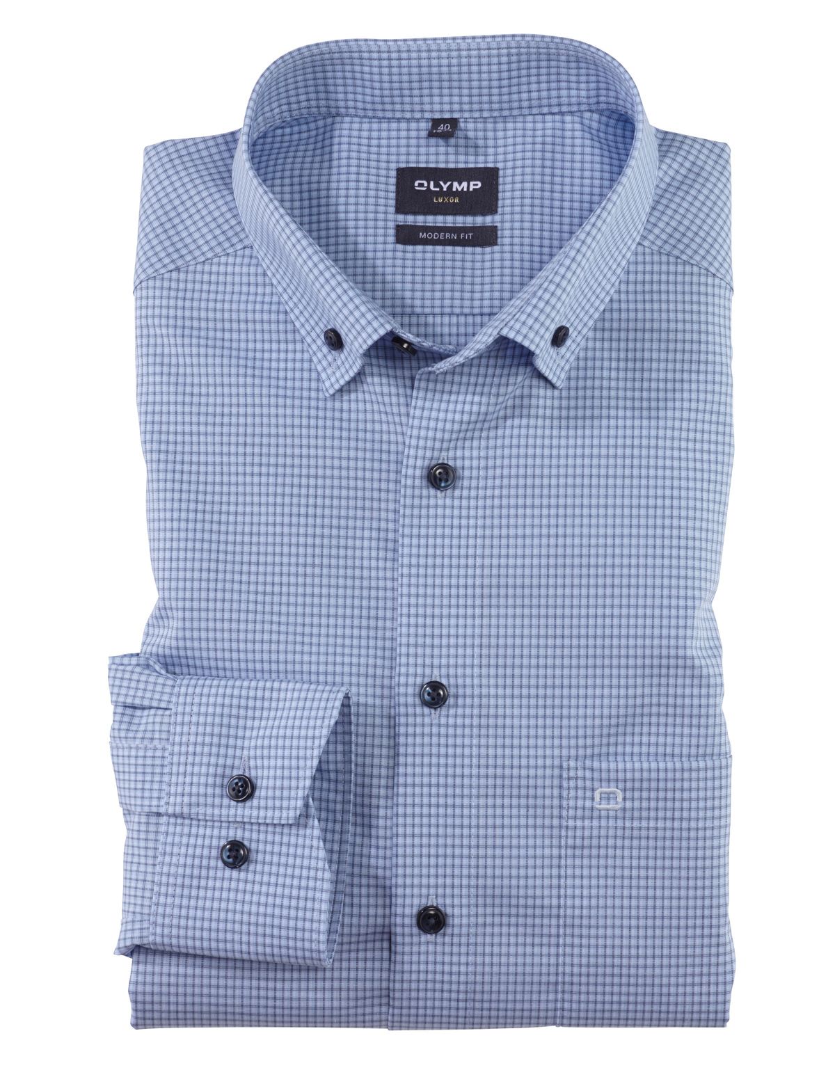 Рубашка мужская в клетку OLYMP Luxor, modern fit, пуговицы на воротнике[ГОЛУБОЙ]