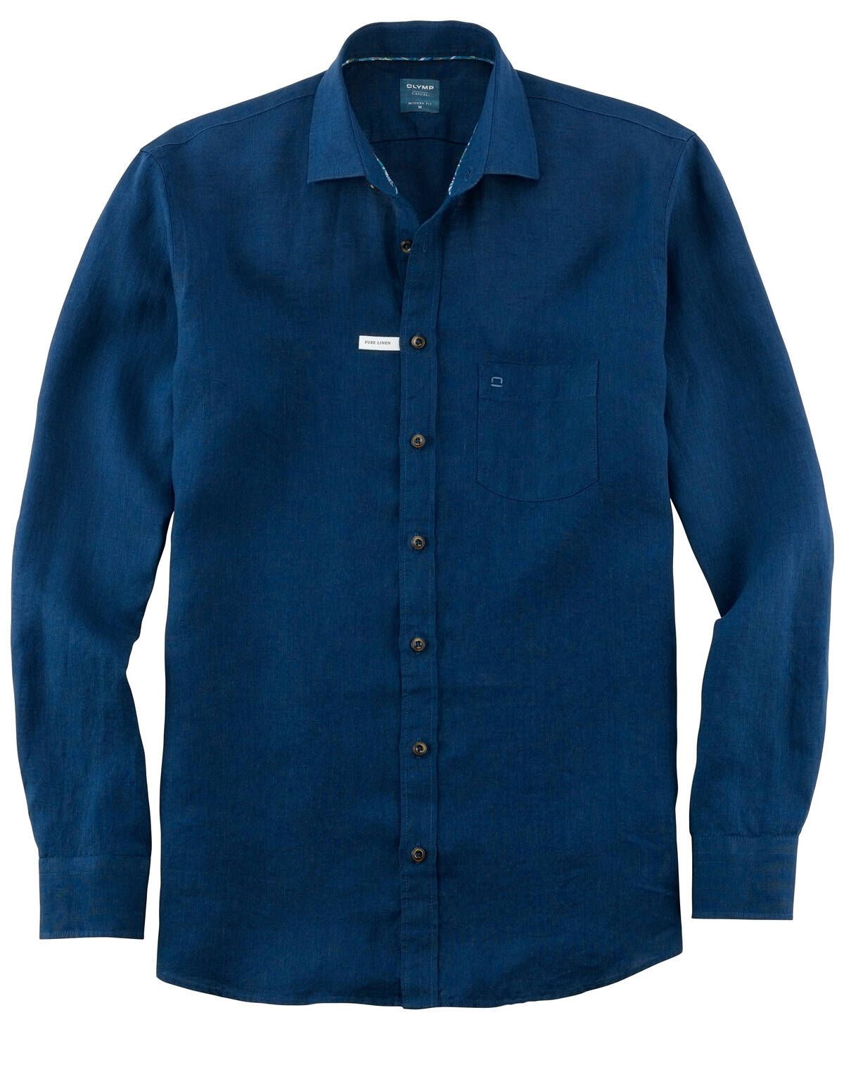 Рубашка льняная синяя мужская OLYMP Casual[СИНИЙ]