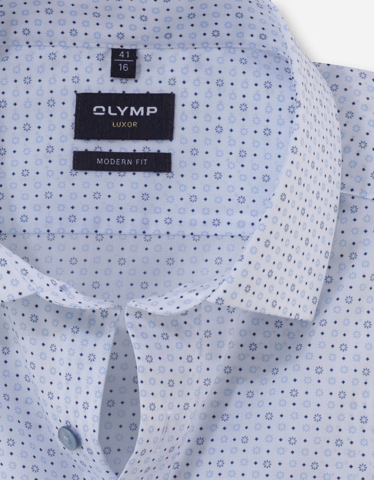 Рубашка мужская с голубым рисунком OLYMP Luxor, modern fit на высокий рост | купить в интернет-магазине Olymp-Men