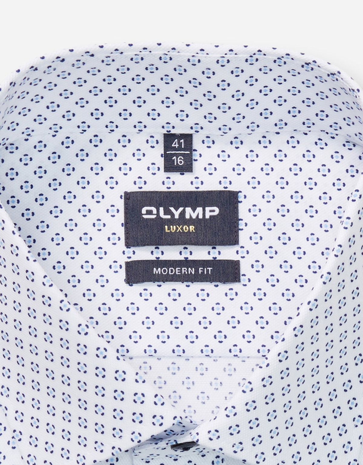 Рубашка белая с синим рисунком OLYMP Luxor, modern fit, на рост до 176 | купить в интернет-магазине Olymp-Men