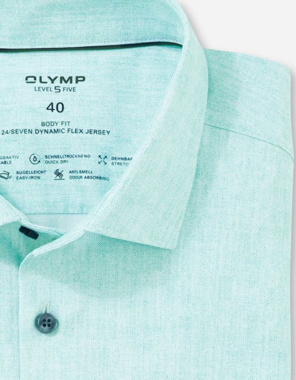 Рубашка мужская трикотажная зелёная OLYMP 24/7, body fit