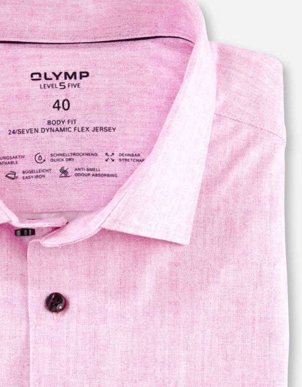 Рубашка мужская трикотажная розовая OLYMP 24/7, body fit