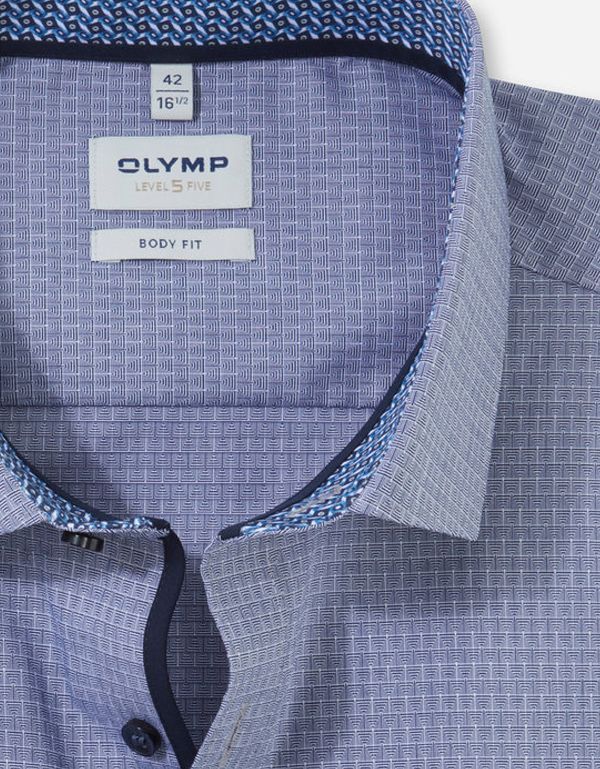 Рубашка синяя мужская OLYMP Level Five, body fit, на высокий рост | купить в интернет-магазине Olymp-Men
